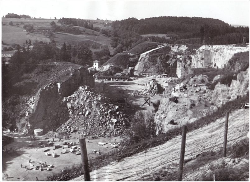 Mauthausen quarry with inmates seen working in the distance